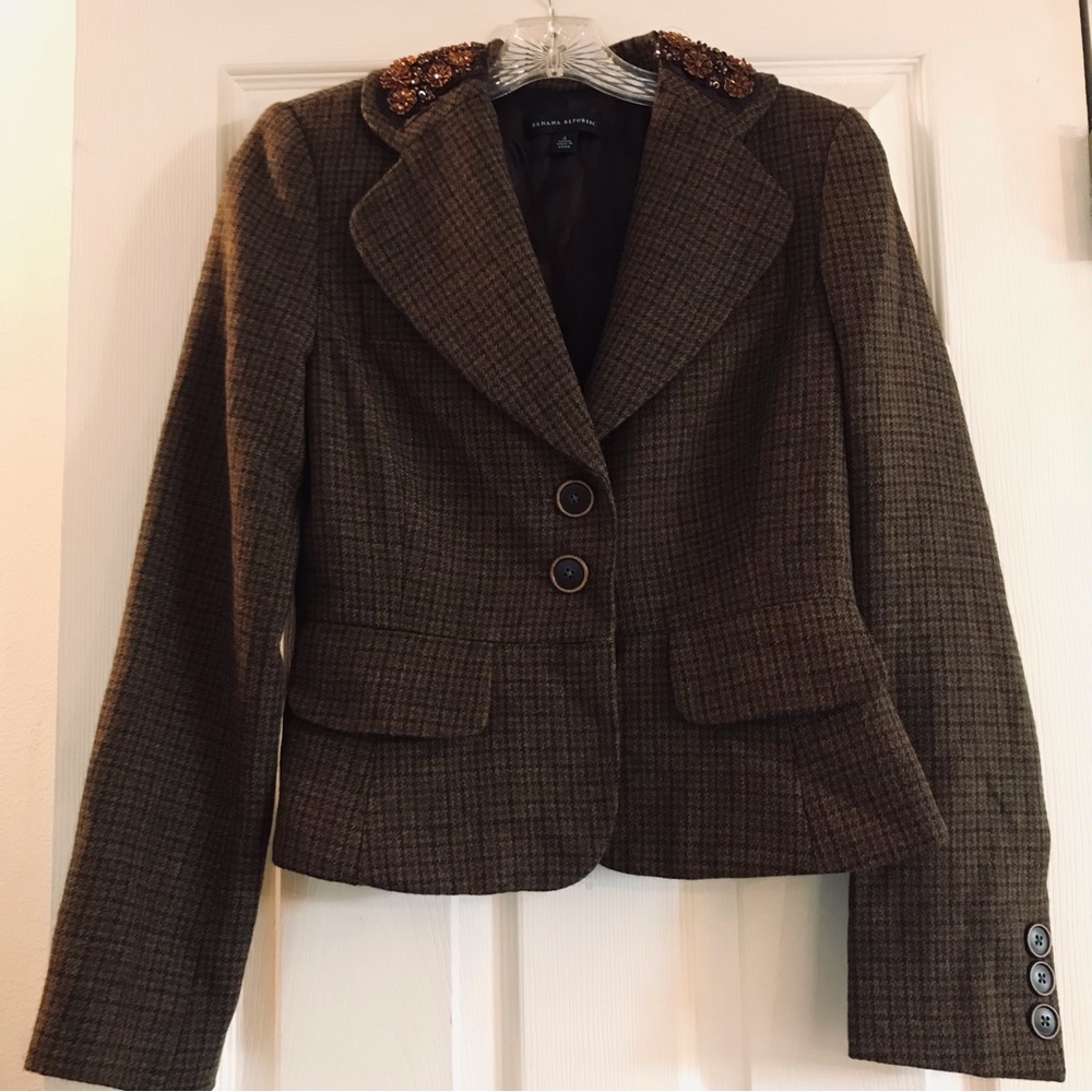 Banana Republic Houndstooth Blazer with Beaded Collar